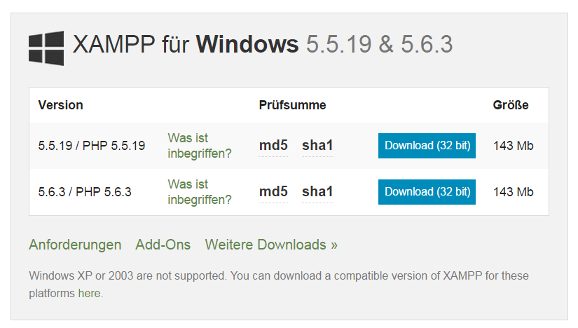 download xampp for windows 32 bit